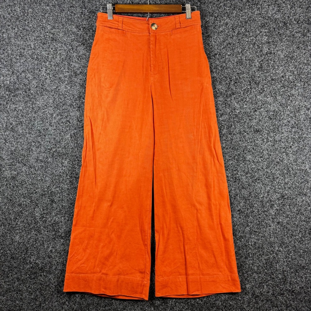 Maeve Anthropologie Orange Linen Blend Wide Leg Crop Pants 26 OB1984479
